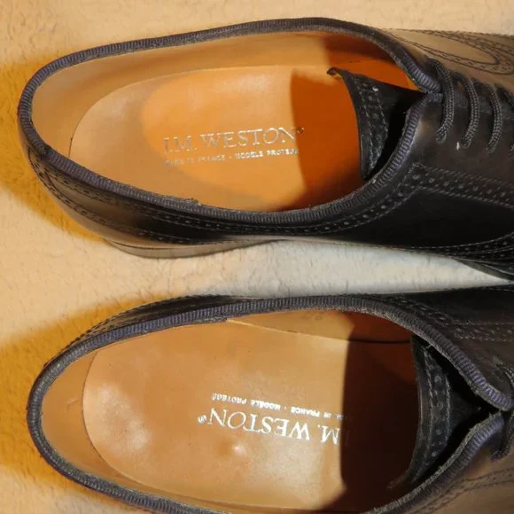 J.M. Weston 391 Black Leather Brogues US 7D Dust Bags & Box